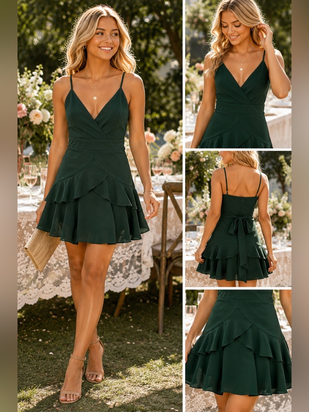 Showpo Feels Like Love Dress Forest Green Ruffle Mini Party NWT 0 XS